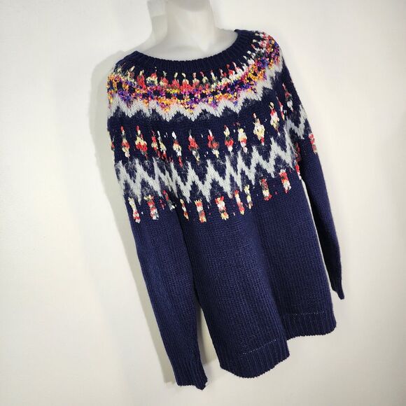 Maurices Sweater Women Medium Wool Blend Jacquard Ribbon Yoke Fair Isle Pullover - Picture 4 of 10